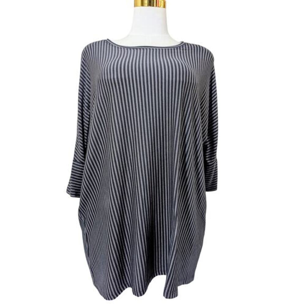Comfy USA Gray Striped Oversized Modal Blend Tunic Top Size‎ Small Made in USA